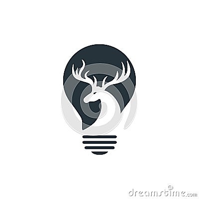 Beautiful deer and an electric light bulb logo design. Vector Illustration