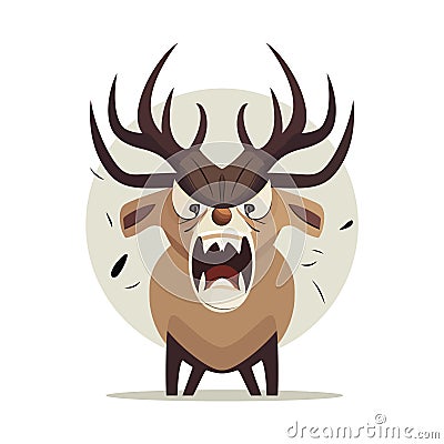 Deer logo design. Cute angry bear isolated. Image of a deer with antlers Vector Illustration