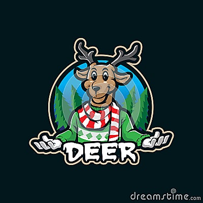 Deer mascot logo design vector with modern illustration concept style for badge, emblem and t shirt printing. Smart deer christmas Vector Illustration