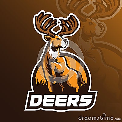 Deer mascot vector logo design with modern illustration concept style for badge, emblem and tshirt printing. deer illustration Vector Illustration