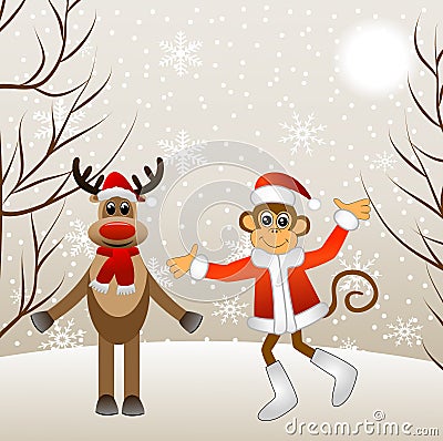 Deer and monkey Vector Illustration