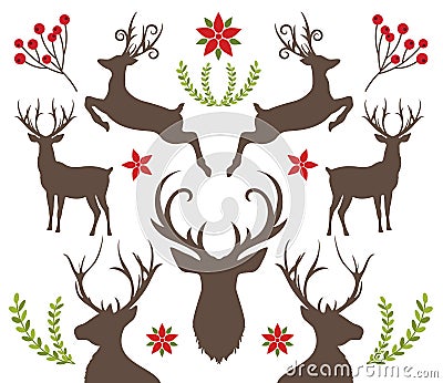 Deer & Nature Set decoration elements white background Stock Photo