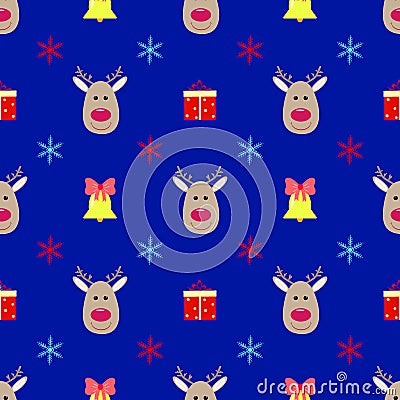 Deer New Year seamless pattern Vector Illustration