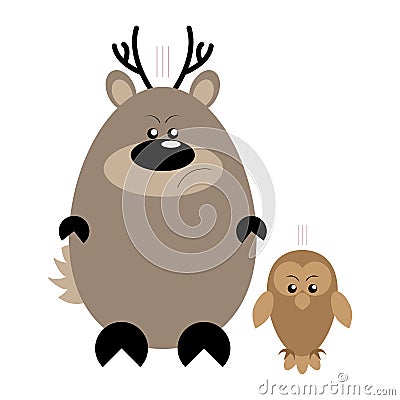 Deer and Owl Angry Vector Illustration