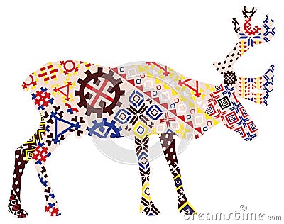 Deer in the patterns of Lapland Vector Illustration