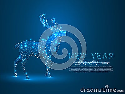 Deer. Polygonal low poly Holiday reindeer wireframe concept. Vector on dark blue background Vector Illustration
