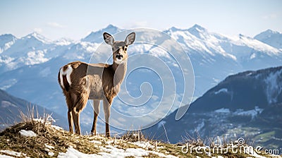 Alpine Deer in Mountain Landscape Stock Photo