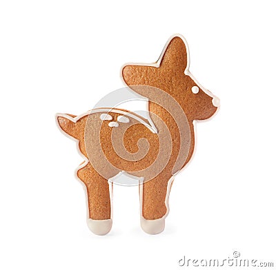 Deer shaped Christmas cookie isolated on white Stock Photo