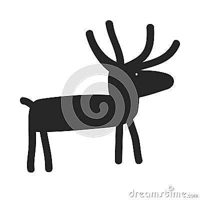 Deer Silhouette Cartoon Vector. Funny and simple Christmas Stug or Moose icon. Wildlife Animal with Antlers in Primitive Vector Illustration