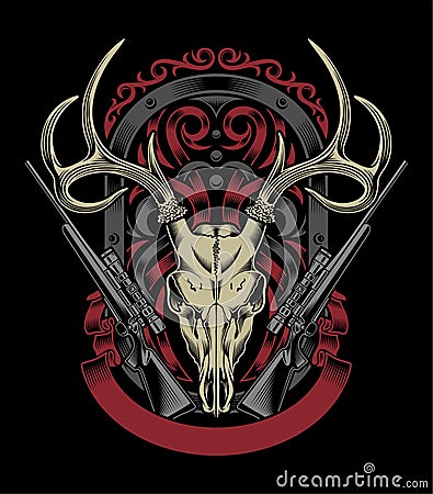 Deer Skull With Rifle Vector Illustration