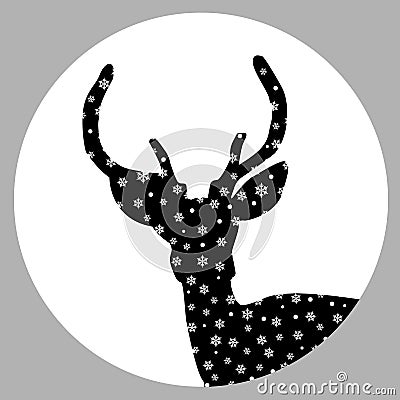 Deer stag silhouette with snowflakes Vector Illustration