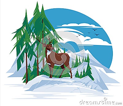 The deer stands alone on the stones. Vector Illustration