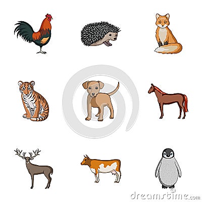 Deer, tiger, cow, cat, rooster, owl and other animal species.Animals set collection icons in cartoon style vector symbol Vector Illustration