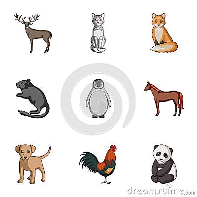 Deer, tiger, cow, cat, rooster, owl and other animal species.Animals set collection icons in cartoon style vector symbol Vector Illustration