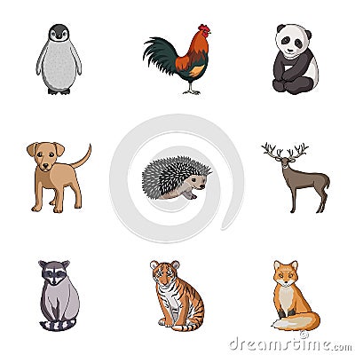 Deer, tiger, cow, cat, rooster, owl and other animal species.Animals set collection icons in cartoon style vector symbol Vector Illustration