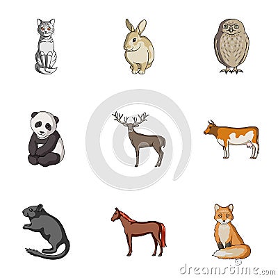 Deer, tiger, cow, cat, rooster, owl and other animal species.Animals set collection icons in cartoon style vector symbol Vector Illustration