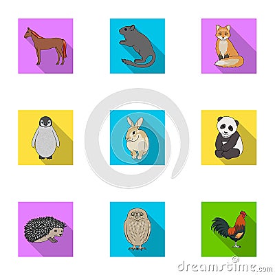 Deer, tiger, cow, cat, rooster, owl and other animal species.Animals set collection icons in flat style vector symbol Vector Illustration