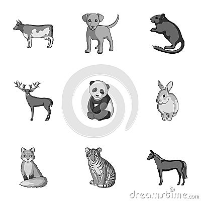 Deer, tiger, cow, cat, rooster, owl and other animal species.Animals set collection icons in outline style vector symbol Vector Illustration