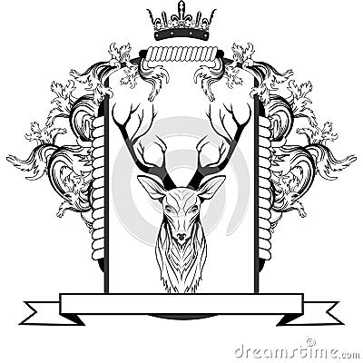 Deer tribal head tattoo crest coat of arms emblem Vector Illustration