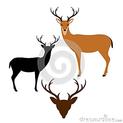 Deer vector illustration style Flat black silhouette Vector Illustration