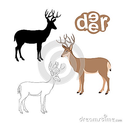 Deer vector illustration style Flat black silhouette Vector Illustration