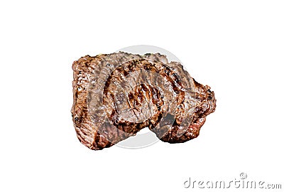 Deer venison steak with sea salt and salad. Isolated, white background. Stock Photo