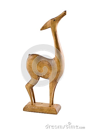 Deer wood sculpture isolated Stock Photo