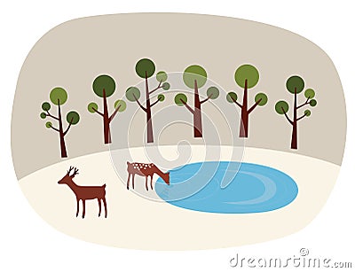 Deer Woods Vector Illustration
