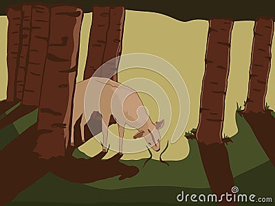 Deer in the Woods Cartoon Illustration