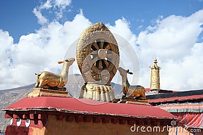 Deers and golden wheel Stock Photo