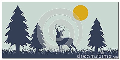 A lonely deer walk in the forest Vector Illustration