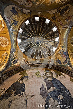 Deesis Mosaic and The Inner Narthex Mosaics Stock Photo