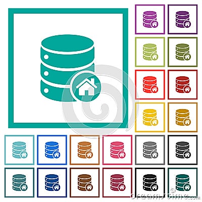 Default database flat color icons with quadrant frames Stock Photo