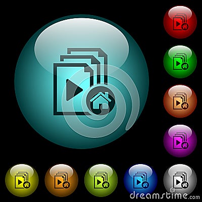 Default playlist icons in color illuminated glass buttons Stock Photo