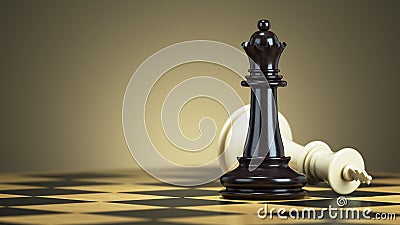 Defeat chess king from a black queen on a chessboard Stock Photo