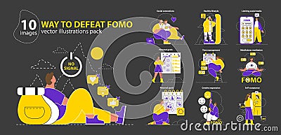 Defeat FOMO set. Vector illustration Vector Illustration