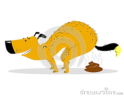 Defecating dog. Cute smiling pooping pet. Vector Illustration