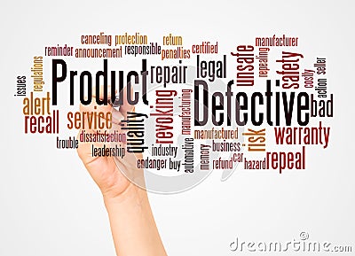 Defective Product word cloud and hand with marker concept Stock Photo