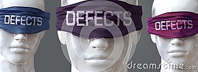 Defects can blind our views and limit perspective - pictured as word Defects on eyes to symbolize that Defects can distort Cartoon Illustration