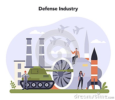 Defence industry set. Millitary production and technology. Global Vector Illustration