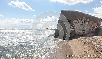 Defense casemate build by Nazy army during Second World War on the Black Sea coast, Romania Editorial Stock Photo