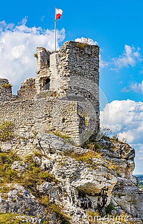 Defense walls and towers of medieval Ogrodzieniec Castle in Podzamcze village in Silesia region of Poland Editorial Stock Photo