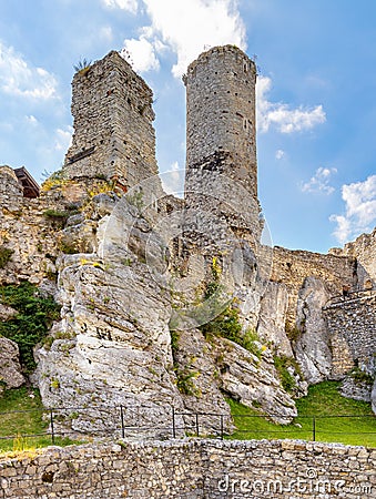 Defense walls and towers of medieval Ogrodzieniec Castle in Podzamcze village in Silesia region of Poland Editorial Stock Photo