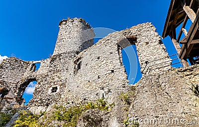 Defense walls and towers of medieval Ogrodzieniec Castle in Podzamcze village in Silesia region of Poland Editorial Stock Photo