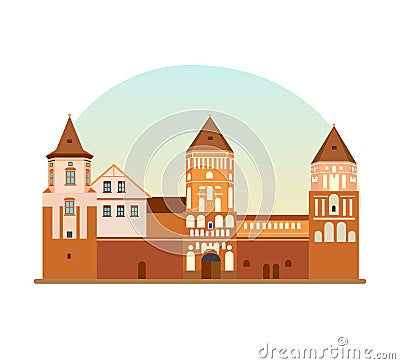 Defensive fortification, monument, historical, cultural value of Republic of Belarus. Vector Illustration