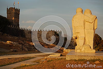 The defensive tower of the Monterreal Fortress, in Baiona, Vigo, Pontevedra, Galicia Editorial Stock Photo