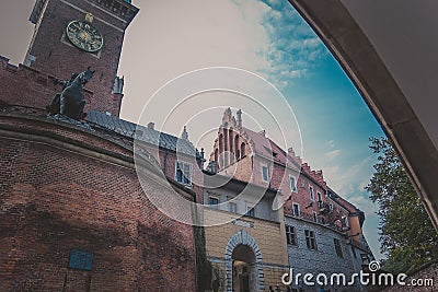 Defensive walls of Wawel royal castle in Krakow. Editorial Stock Photo