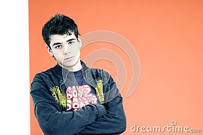 Defensive Young Teenage Boy Stock Photo