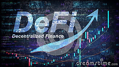DeFi is a decentralized finance that is gaining popularity and hype. Stock Photo