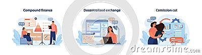 DeFi, decentralized finance set. Smart distributed ledger Vector Illustration